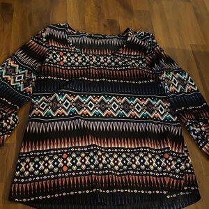 Signature Studio Black and Orange Geometric Blouse